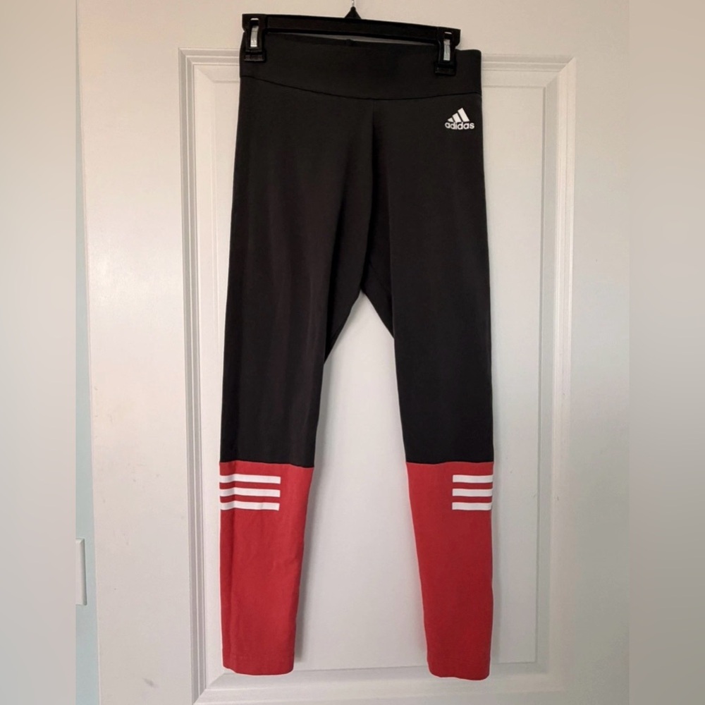 Adidas Colorblock Leggings Black Red White Stripe Athletic Size Small
